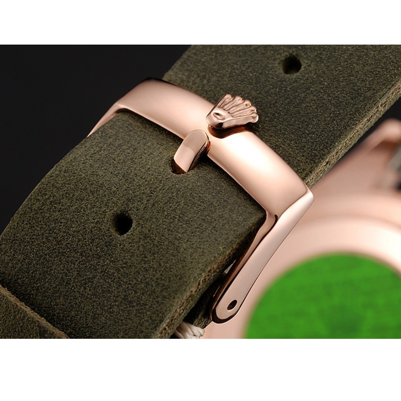 Aaa replica watch Leather Green Master Bezel Rolex Green Bracelet 1453862 Case Yacht Black Gold Rose Dial 0615